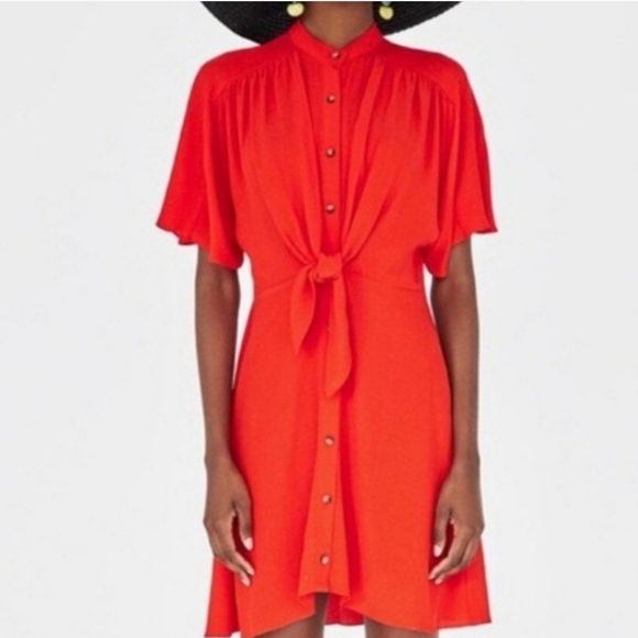 Zara Women's Midi Shirt Dress Red 100% Viscose Size Large Comfort Lightweight - Picture 1 of 6
